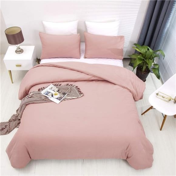Pink Comforter Sets Queen Solid Blush Pink Bedding Comforters Women Girls Dusty - Picture 3 of 7